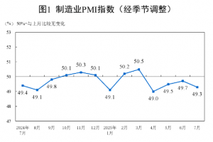 国家统计局：7月制造业PMI为49.3%，较上月下降0.4个百分点